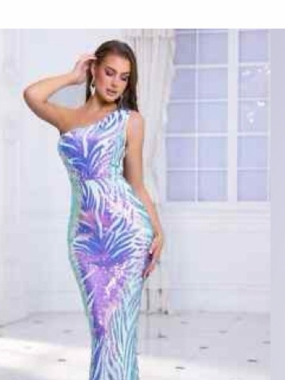 Women’s XL, Giffinsetti, Aqua & purple Iridescent Sequin Prom Dress - Picture 2 of 16